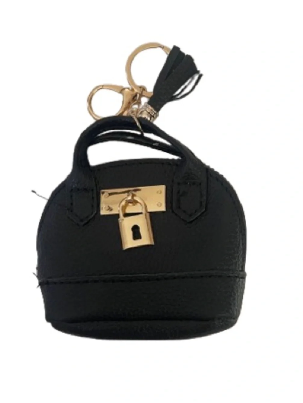 Mini Tote Bag Key Chain and Coin Purse Charm - Black with Gold Tone Accents